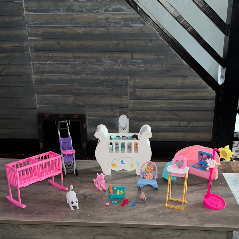 Barbie Doll Furniture Lot! Nursery Bedroom Suite W/2 Babies